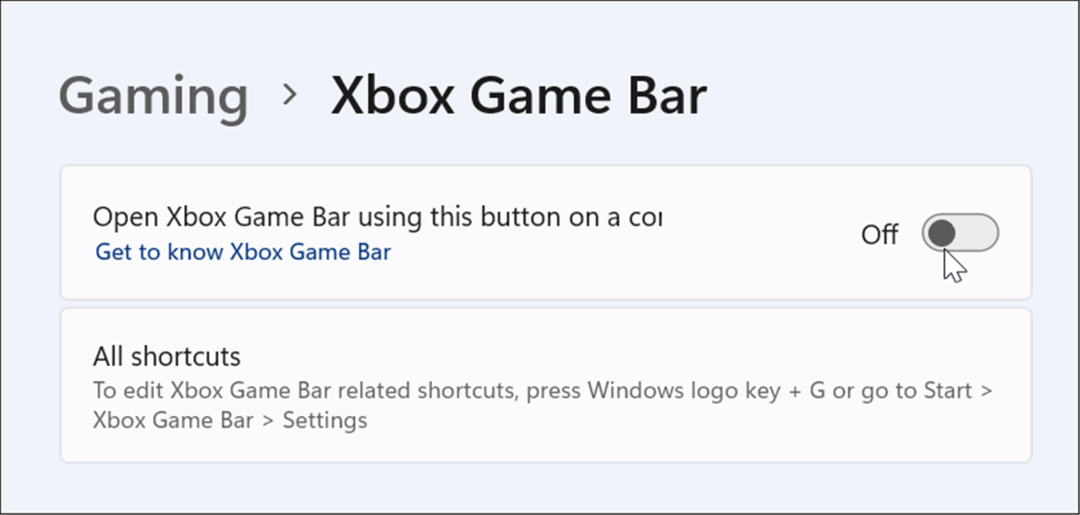 disabilita la barra dei giochi per Xbox su Windows