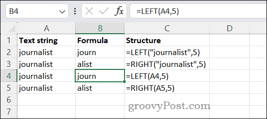 Utilizzo delle funzioni SINISTRA e DESTRA in Excel
