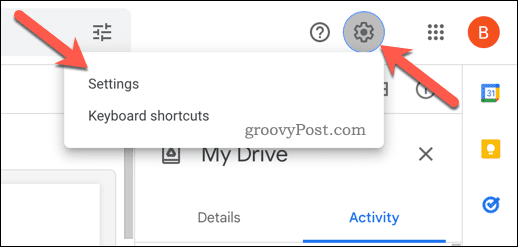 Apri le impostazioni in Google Drive
