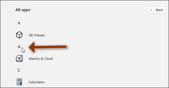 Fare clic sulla lettera menu Start di Windows 11