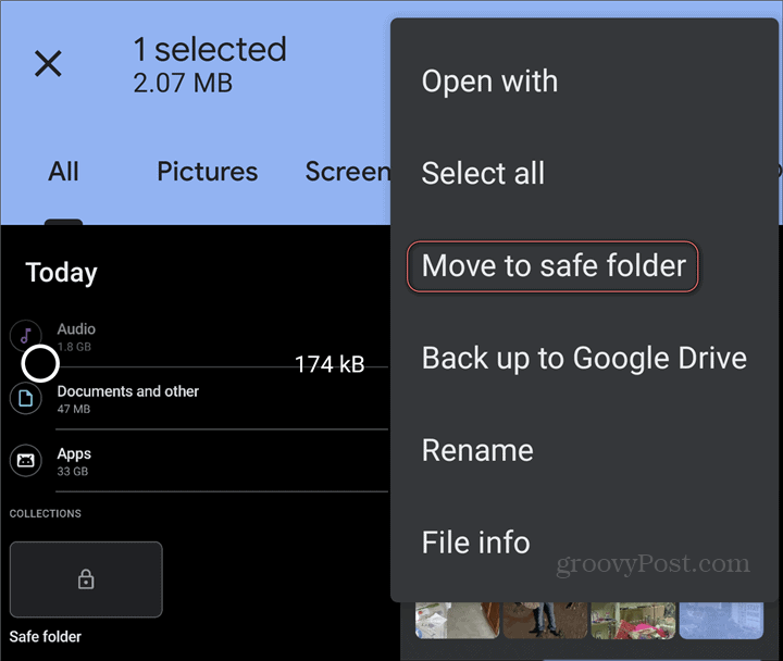Spostamento dei file di Google Safe Folder