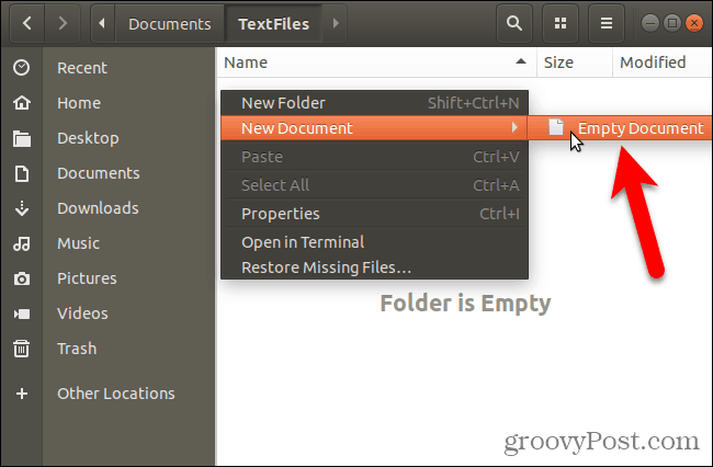 Crea un nuovo documento vuoto in Nautilus in Ubuntu Linux
