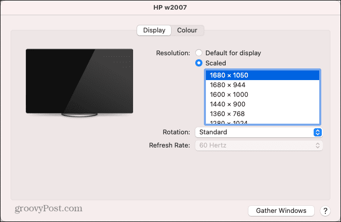 opzioni di risoluzione del display esterno mac
