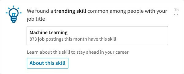 LinkedIn ha lanciato una nuova notifica che condivide le competenze di tendenza rilevanti tra le persone con il tuo stesso titolo di lavoro.