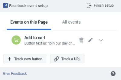 Usa lo strumento di configurazione degli eventi di Facebook, passaggio 8, visualizza l'anteprima del monitoraggio degli eventi nella finestra di configurazione degli eventi di Facebook