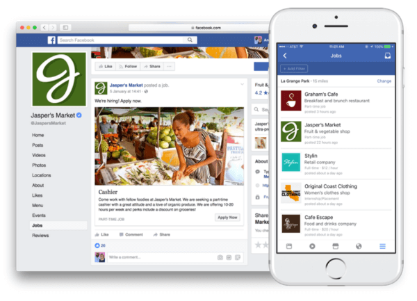 Facebook sta lanciando nuove funzionalità che consentono la pubblicazione di offerte di lavoro e l'applicazione direttamente su Facebook.