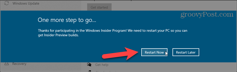 Riavvia per completare la registrazione per le build di Windows Insider