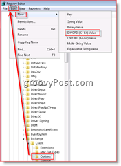 Editor del registro di Windows che consente il recupero della posta elettronica in Posta in arrivo per Outlook 2007 Dword