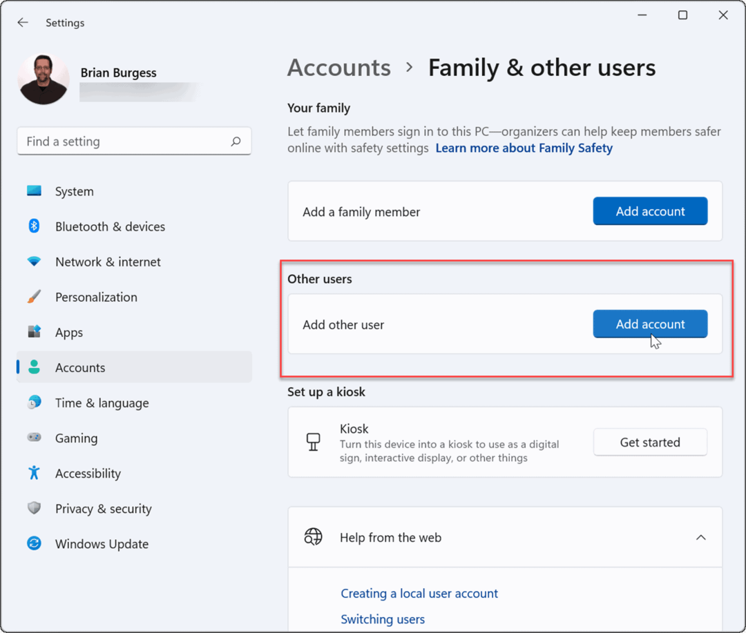 aggiungi altri utenti crea un account ospite su Windows 11