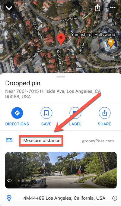 Pulsante di misurazione della distanza di Google Maps sul cellulare