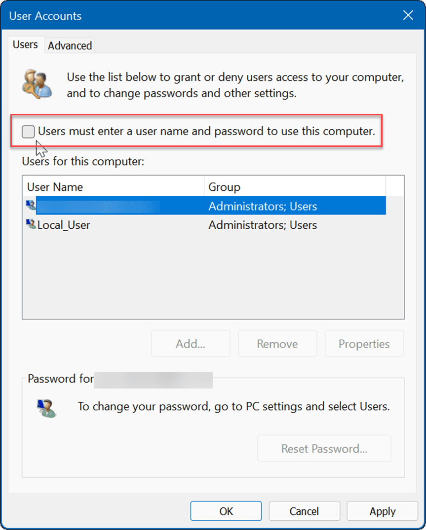 accedi automaticamente a Windows 11