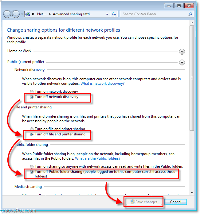 Come disabilitare la condivisione dei file e l'individuazione della rete in Windows 7