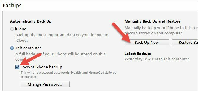 backup iOS crittografato su iTunes