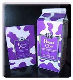 La prima edizione di Purple Cow è arrivata in un cartone di latte.