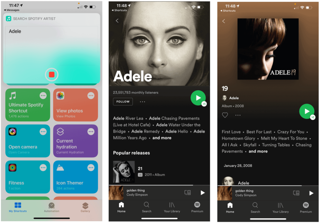 Scorciatoie Siri per Spotify Siri cerca artista