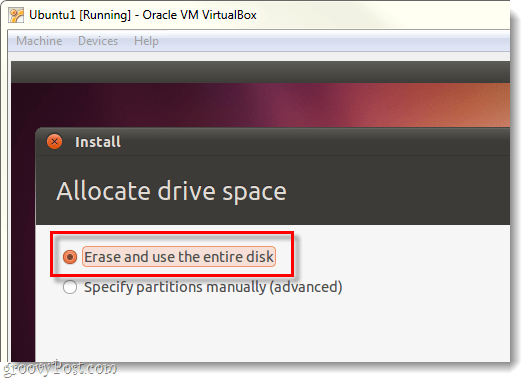 cancella e usa l'intero disco per Ubuntu