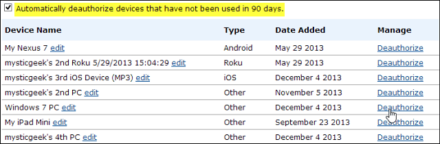 Rimuovi l'autorizzazione dei dispositivi da Amazon Cloud Player