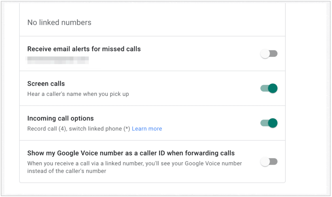 Opzioni di chiamata in arrivo di Google Voice