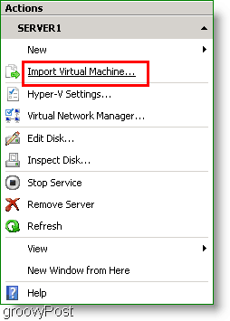 Macchina virtuale di importazione di Hyper-V Manager