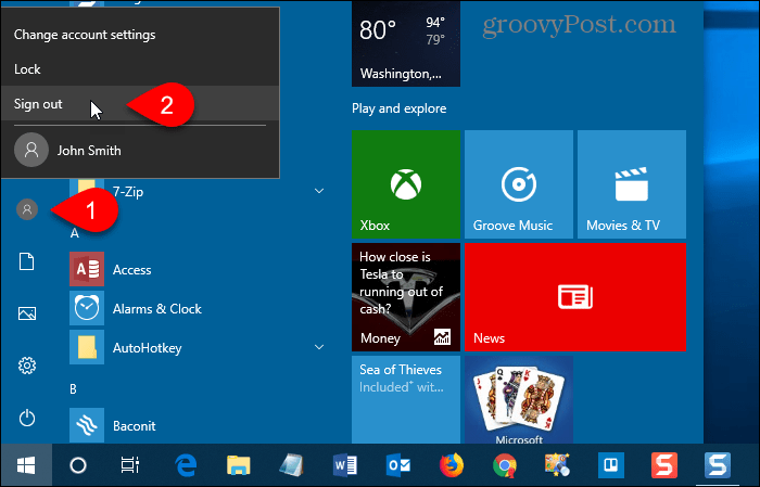 Esci da Windows 10
