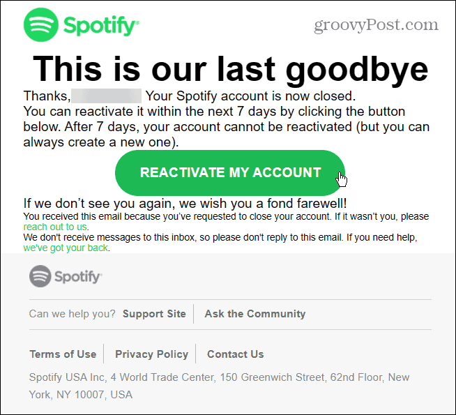 Email di riattivazione di Spotify