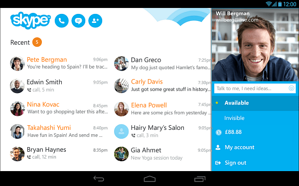 Skype 4.4 per Android arriva con il nuovo look per tablet