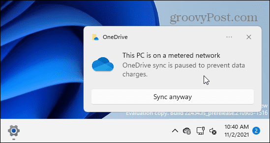 Messaggio limite di connessione a consumo OneDrive