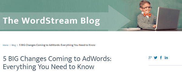 Il post sulle funzionalità di Google AdWords sul blog di WordStream era un unicorno.