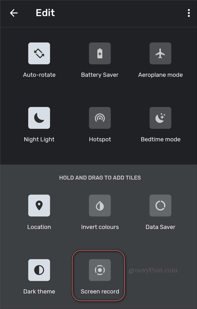Registratore dello schermo delle impostazioni rapide di Android Screen Recorder