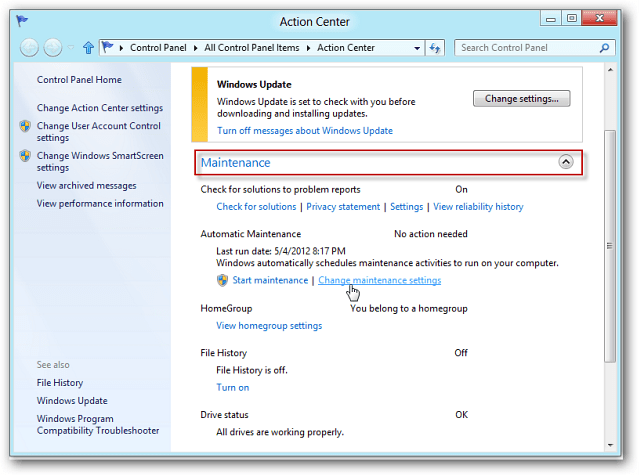 Come utilizzare la manutenzione automatica di Windows 8