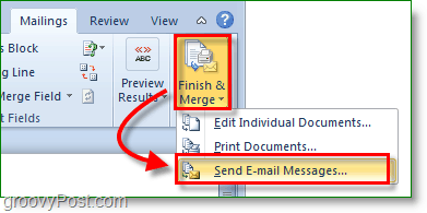 Schermata di Outlook 2010: rifinisci, unisci e invia messaggi di posta elettronica