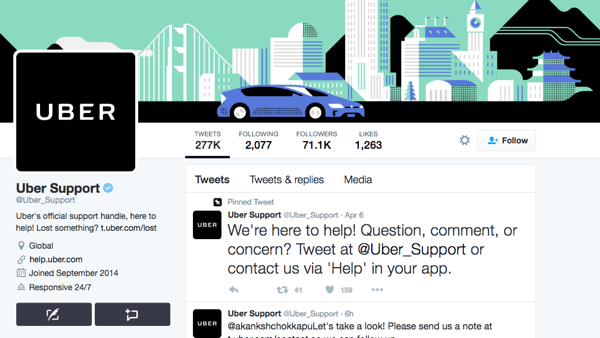 Uber ha un handle Twitter separato per l'assistenza Uber.