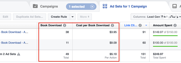 Rivedi il tuo costo per lead e quindi regola il budget pubblicitario di Facebook per raggiungere il tuo obiettivo di entrate.