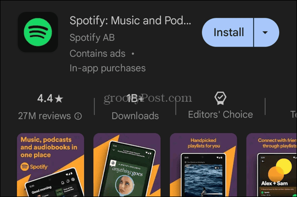 Installa l'app Spotify da Google Play Store