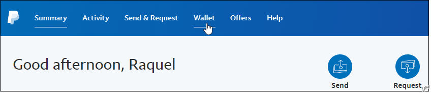 Fai clic sulla scheda Portafoglio in PayPal