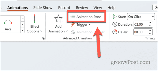 riquadro di animazione di PowerPoint