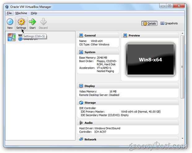 Impostazioni VirtualBox config windows 8