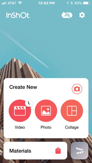 Crea un nuovo progetto video con l'app InShot.