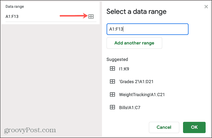 Modifica l'intervallo di dati del grafico